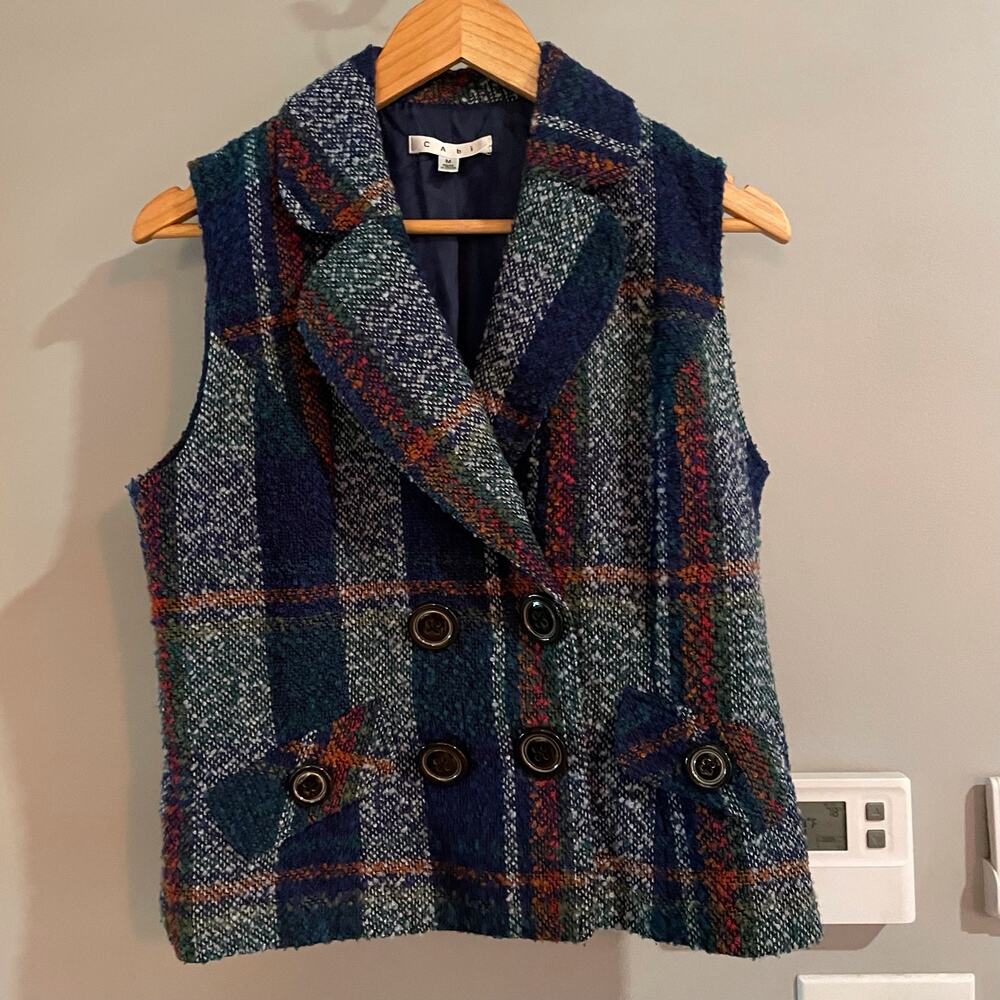 Cabi Vest Joyfall Me Plaid Rough Tweed Double Breasted Sz M Wool Blend Lined